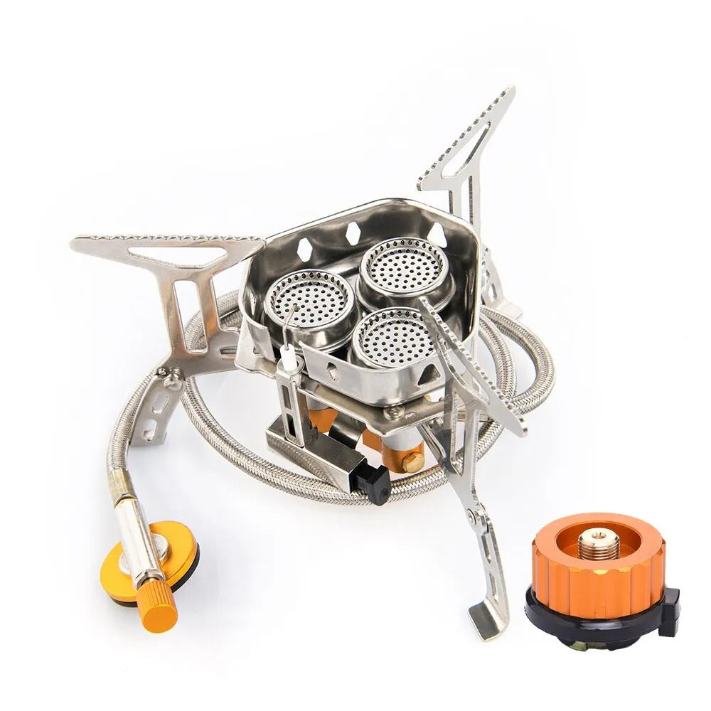 Military Outdoors high-power camping stove triple burner stainless steel with remote hose and regulator adapter
