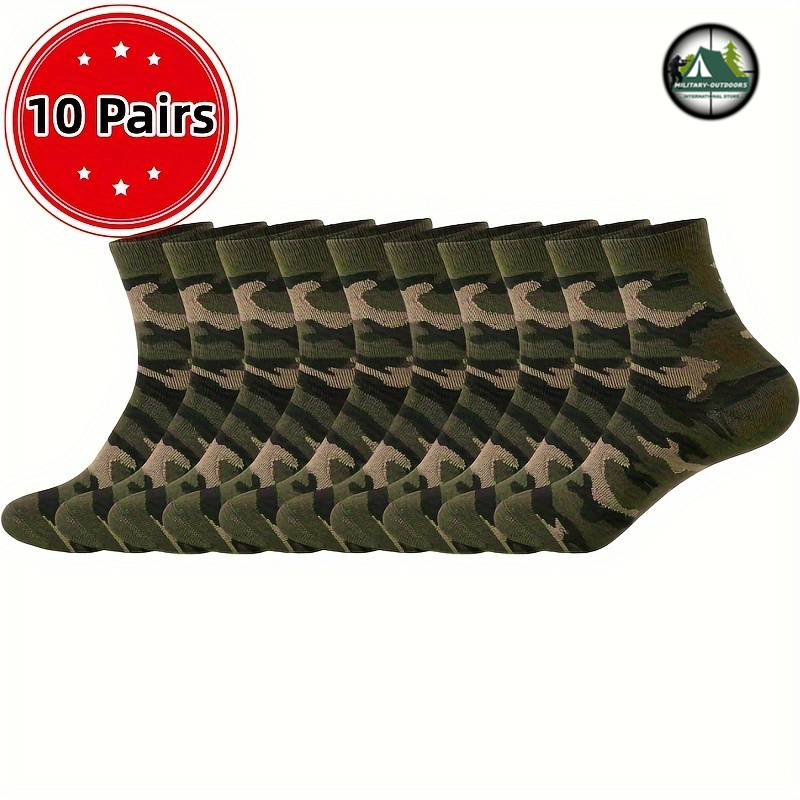 Trendy Crew Socks Pack for Outdoor Adventures 10 Pairs Of Camouflage Green One-size Socks