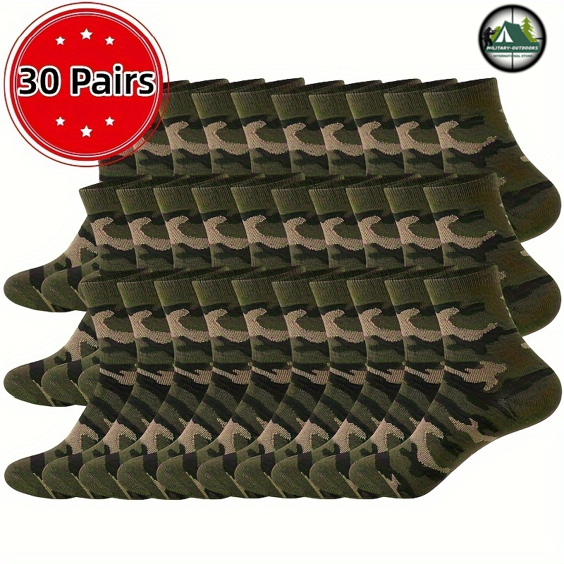 Trendy Crew Socks Pack for Outdoor Adventures 30 Pairs Camouflage Green One-size Socks