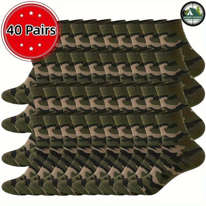 Trendy Crew Socks Pack for Outdoor Adventures 40 pairs of camouflage green One-size Socks