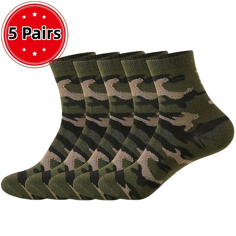 Trendy Crew Socks Pack for Outdoor Adventures 5 Pairs Camouflage Green One-size Socks