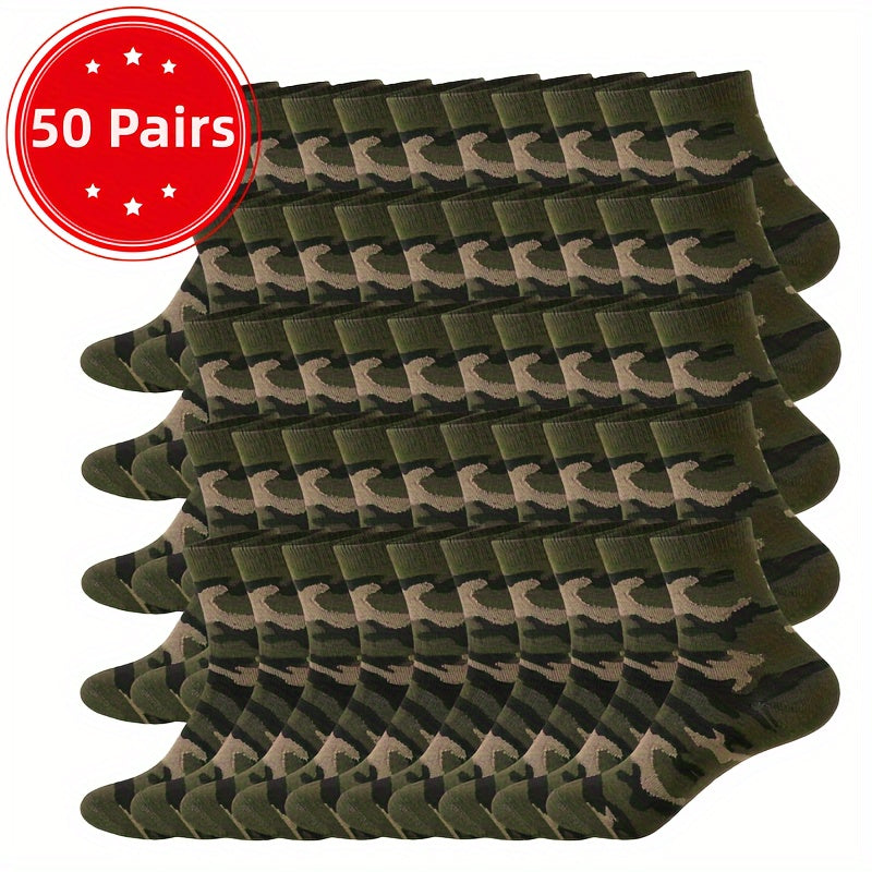 Trendy Crew Socks Pack for Outdoor Adventures 50 Pairs Of Green One-size Socks