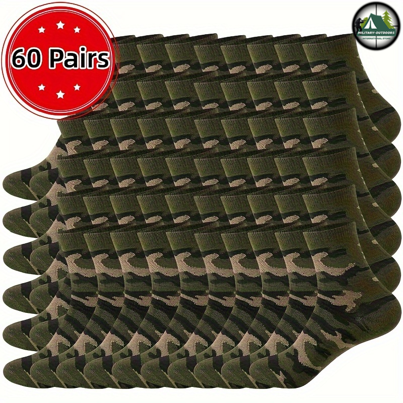 Trendy Crew Socks Pack for Outdoor Adventures 60 pairs of camouflage green One-size Socks