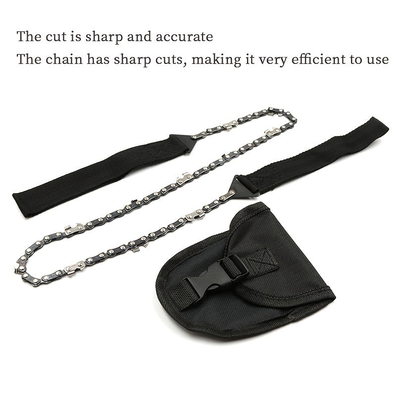 Military-Outdoors.com ultimate pocket chainsaw with sharp cutting chain and black carrying pouch