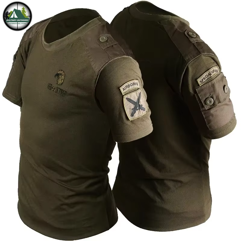 US Navy combat t-shirt in olive green with adjustable shoulder patches for tactical use