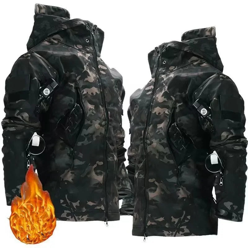 Military winter jacket in black camo with hood and multiple pockets from Military-Outdoors.com