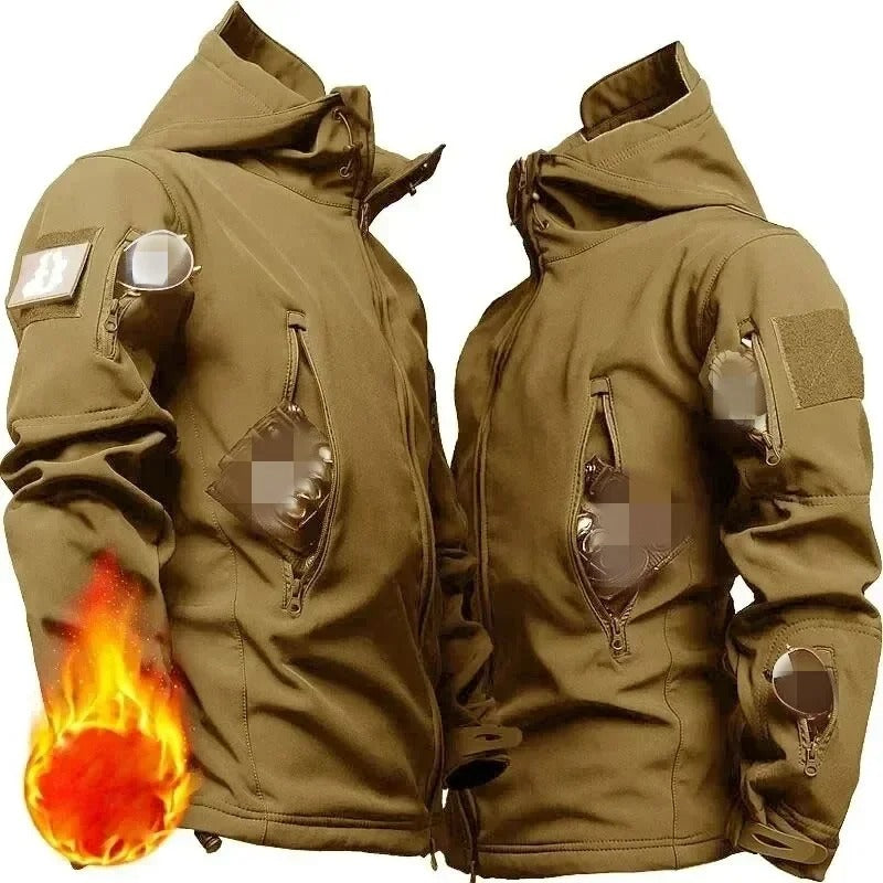 Military winter jacket in tan color with multiple zippered pockets and hood from Military-Outdoors.com