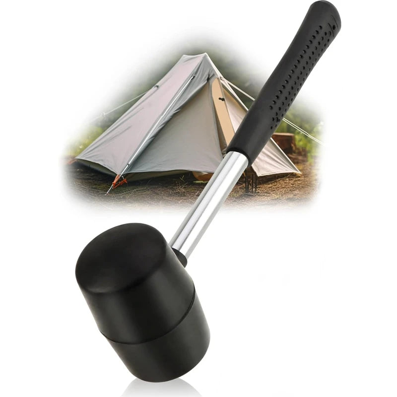 Durable rubber mallet hammer with ergonomic grip, ideal for securing tents and outdoor equipment