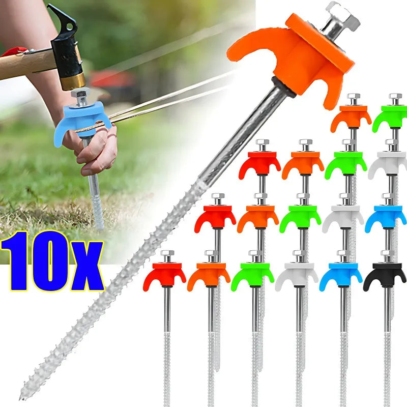 Military-Outdoors Screw Anchor Tent Stakes - 2-10 Pcs Pack Hammer