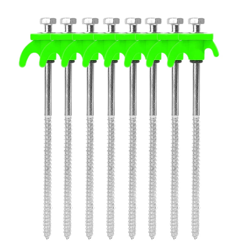 Military-Outdoors Screw Anchor Tent Stakes - 2-10 Pcs Pack Green - 8pcs Hammer