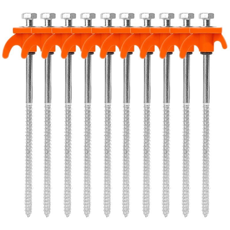 Military-Outdoors Screw Anchor Tent Stakes - 2-10 Pcs Pack Orange - 10pcs Hammer