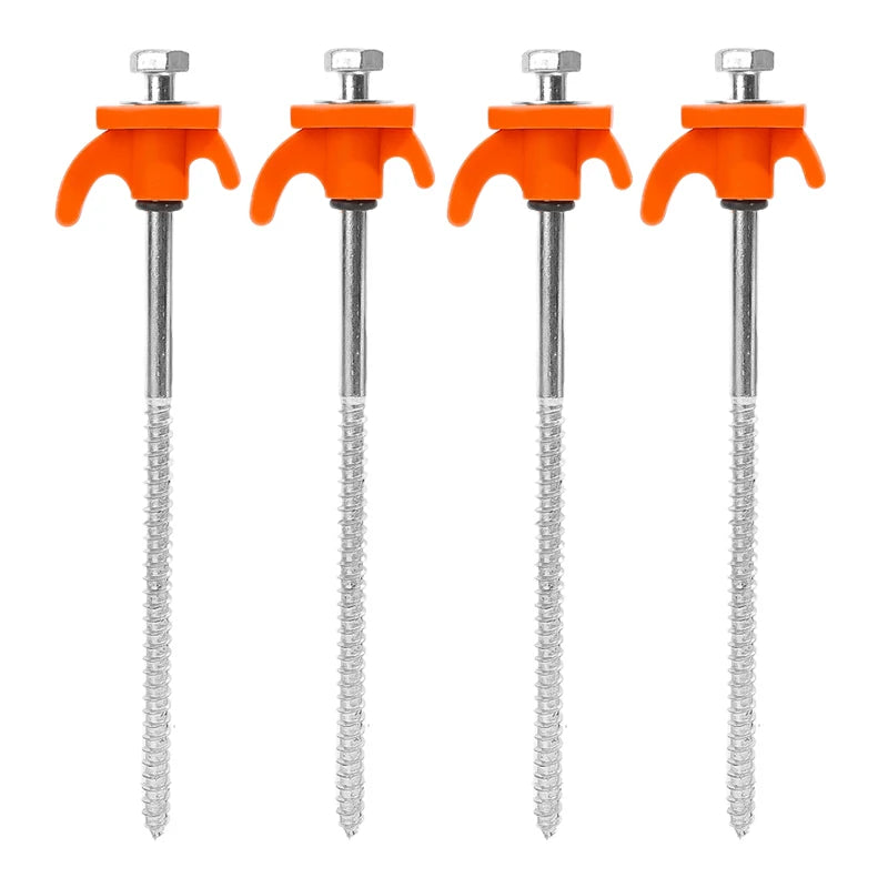 Military-Outdoors Screw Anchor Tent Stakes - 2-10 Pcs Pack Orange - 4pcs Hammer
