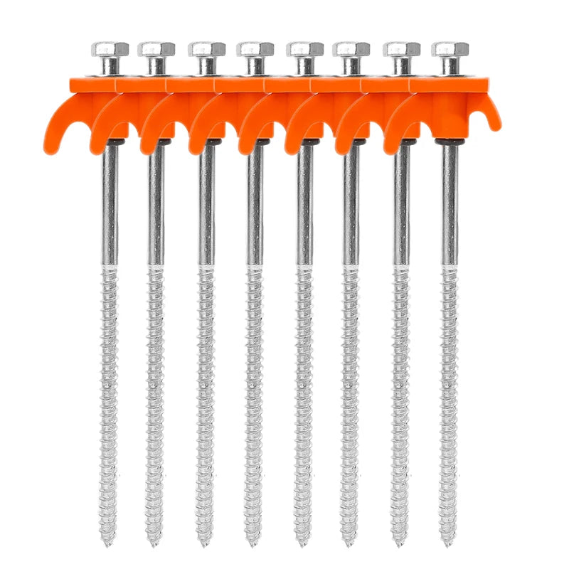Military-Outdoors Screw Anchor Tent Stakes - 2-10 Pcs Pack Orange - 8pcs Hammer