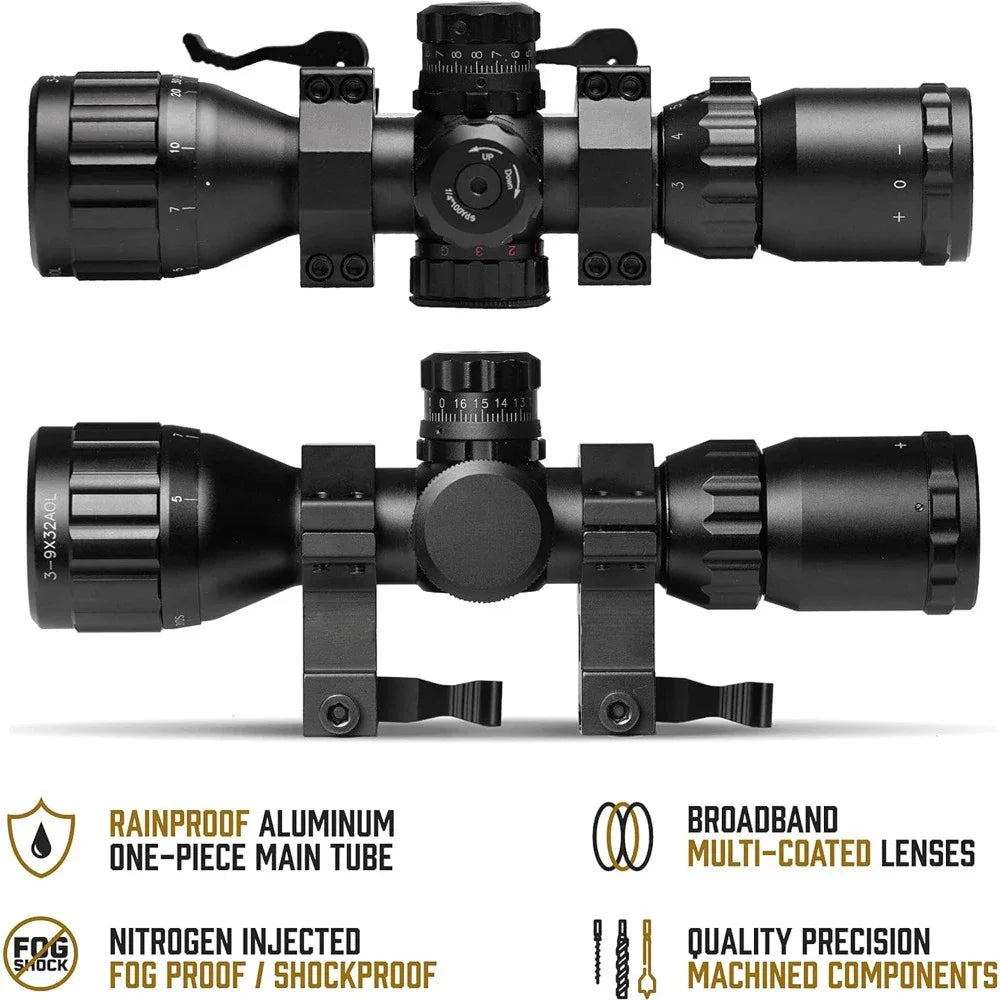 Military-Outdoors.com 3-9x32 rifle scope tactical sniper scope with nitrogen injected fog proof one piece aluminum tube