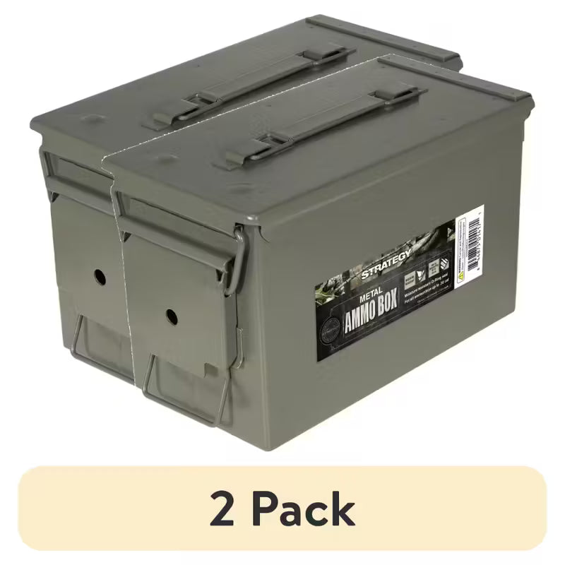 Two pack olive drab ammo cans metal storage box with lock with fold down handles stackable military style