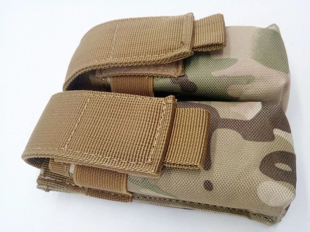 Military camo pouch designed as a durable 9mm magazine holder with secure Velcro straps
