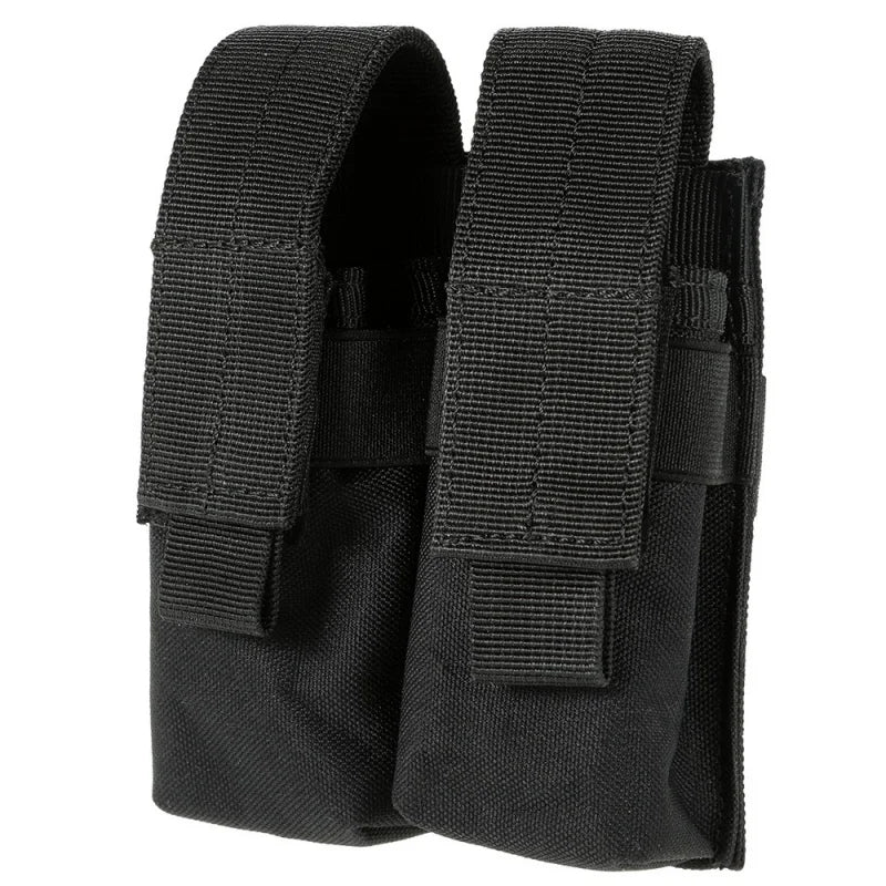 Black tactical 9mm magazine holder pouch with secure flap closure from Military-Outdoors.com