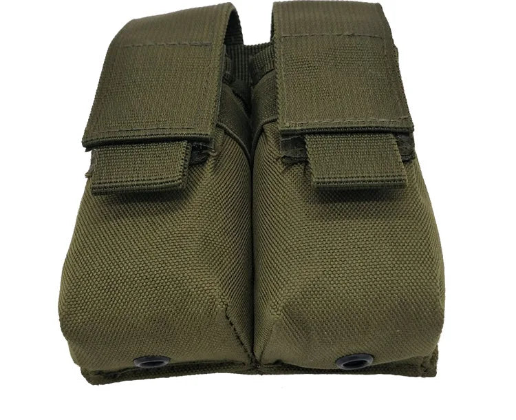 Military-Outdoors.com olive green tactical 9mm magazine holder pouch with dual compartments and secure flap closures