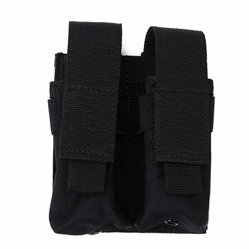 Black 9mm magazine holder pouch with dual compartments and secure flap closures from Military-Outdoors.com