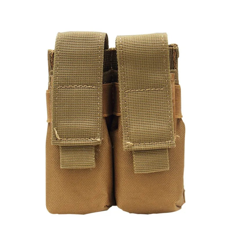 Military-Outdoors.com tan tactical pouch double 9mm magazine holder with secure Velcro flaps