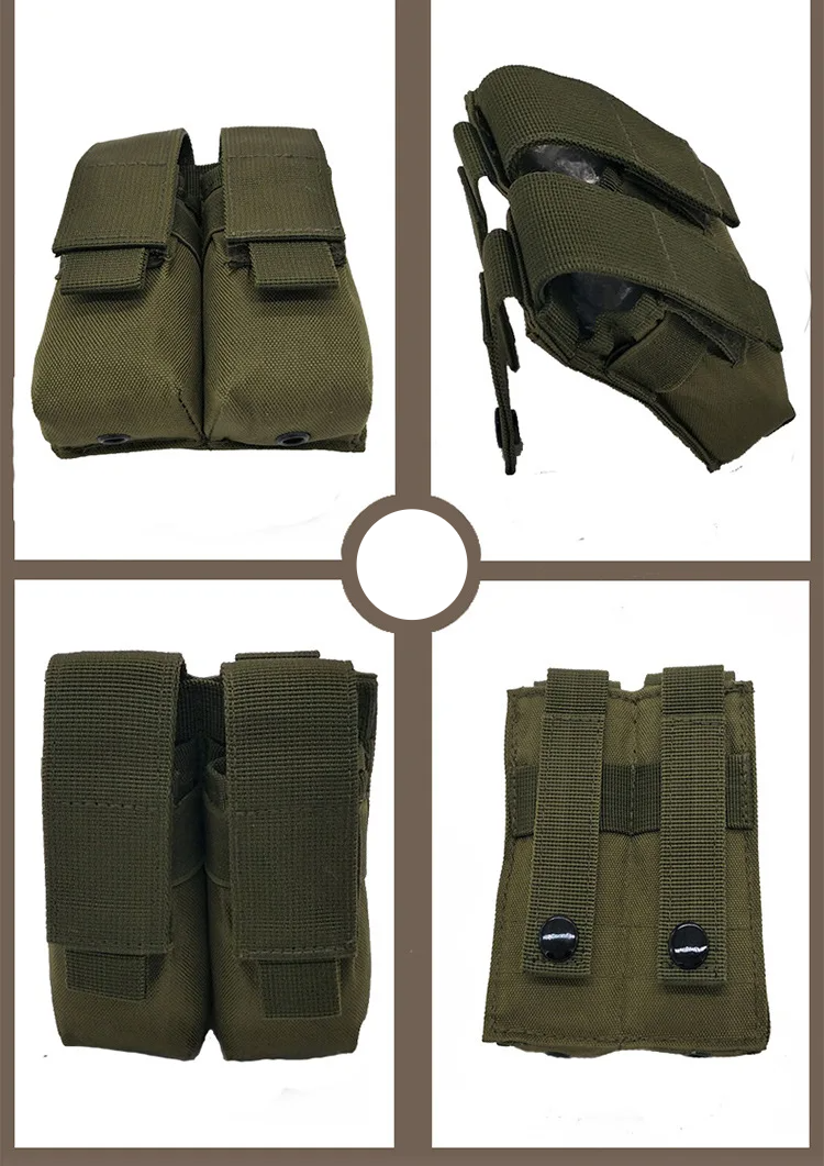 Military green 9mm magazine holder pouch with dual compartments and secure Velcro straps
