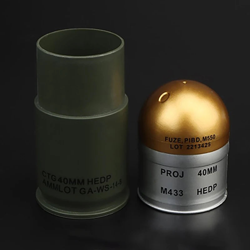 Replica 40mm round with olive green canister and gold silver projectile Dummy Grenade Model