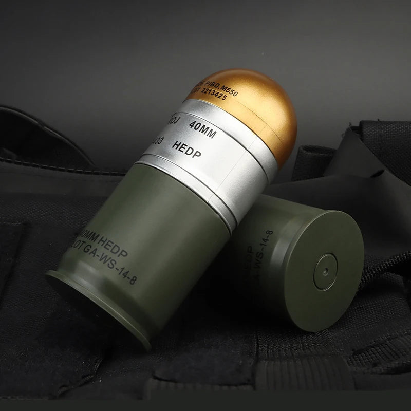 Military Outdoors Dummy Grenade Model 40mm HEDP replica olive green body silver band gold tip