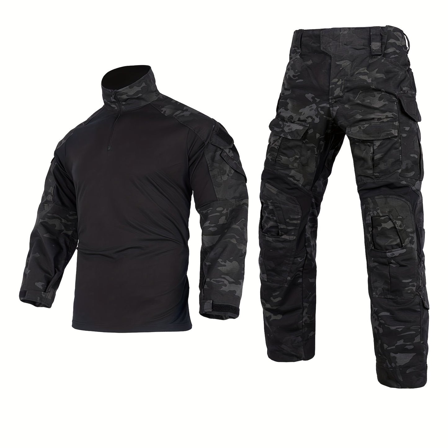 Military-Outdoors Tactical Suit with Knee Pads Black CP Suit