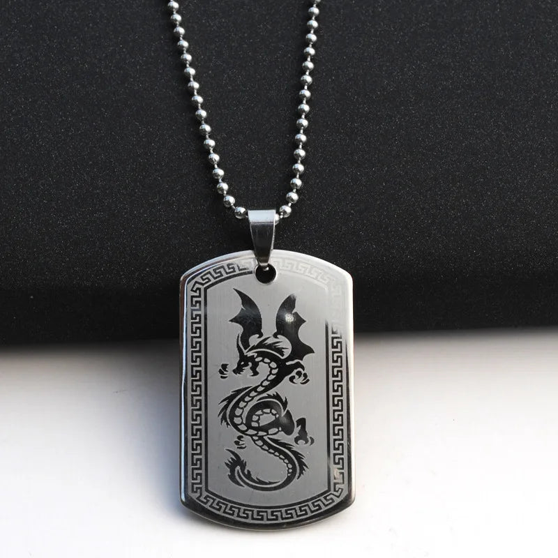 Titanium Military Necklace with Dragon Design Pendant Default Title Necklaces