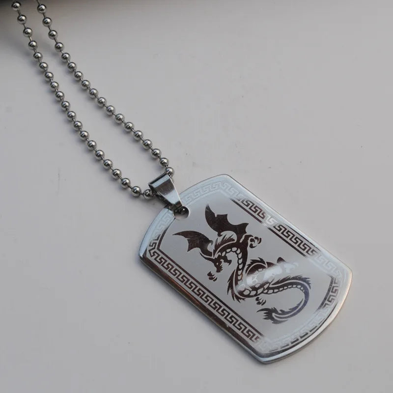 Titanium Military Necklace with Dragon Design Pendant Necklaces