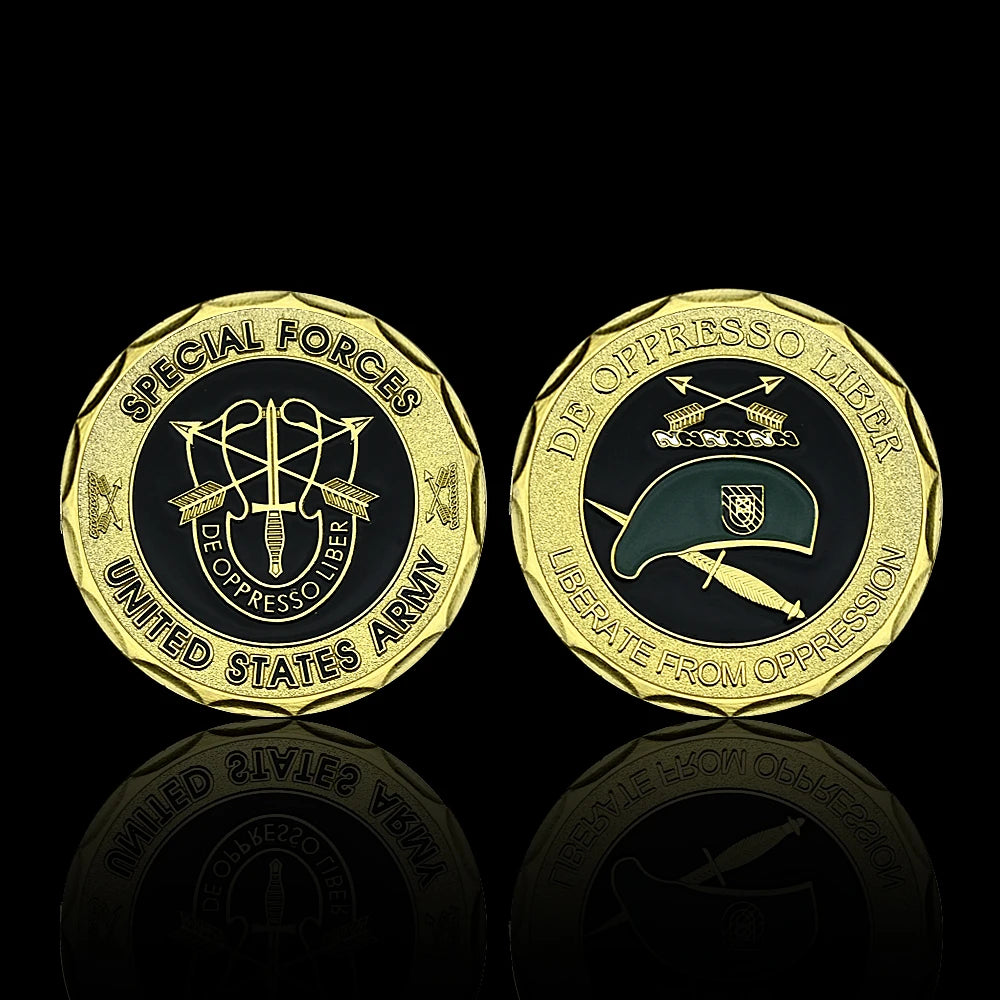 US Special Forces coin featuring intricate designs and inscriptions on both sides
