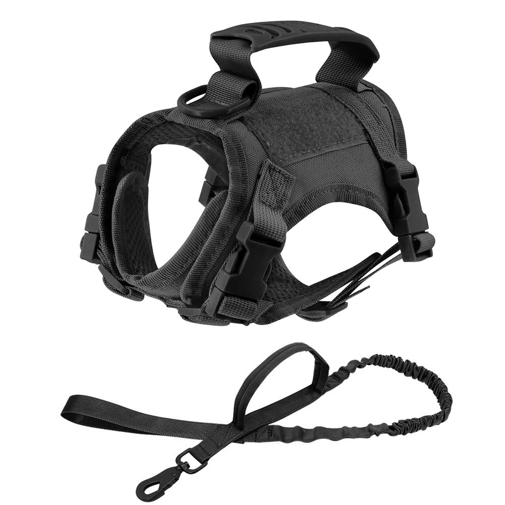 Black tactical pet harness with top handle and leash adjustable kitten K9 vest for small dogs and cats