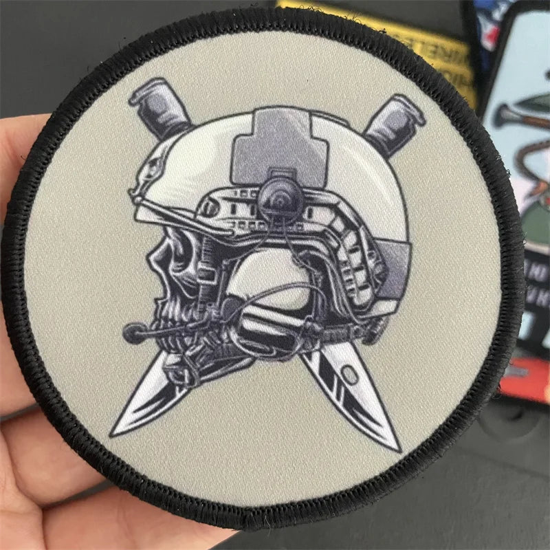 Army logo tactical helmet badge patch with skull and crossed knives design by Military-Outdoors.com