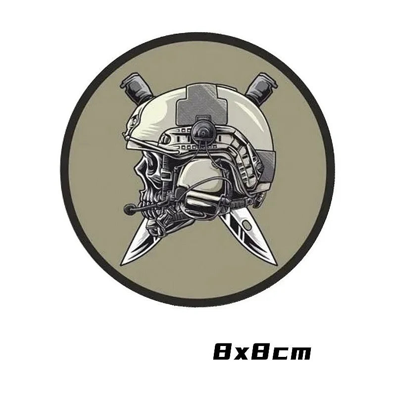 Army logo patch featuring a skull with a tactical helmet badge and crossed knives in background