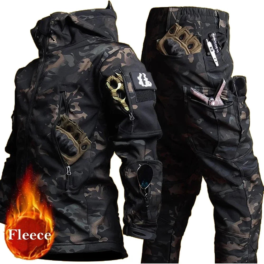 Military-Outdoors.com tactical winter suit waterproof camouflage jacket and pants with fleece lining and multiple pockets