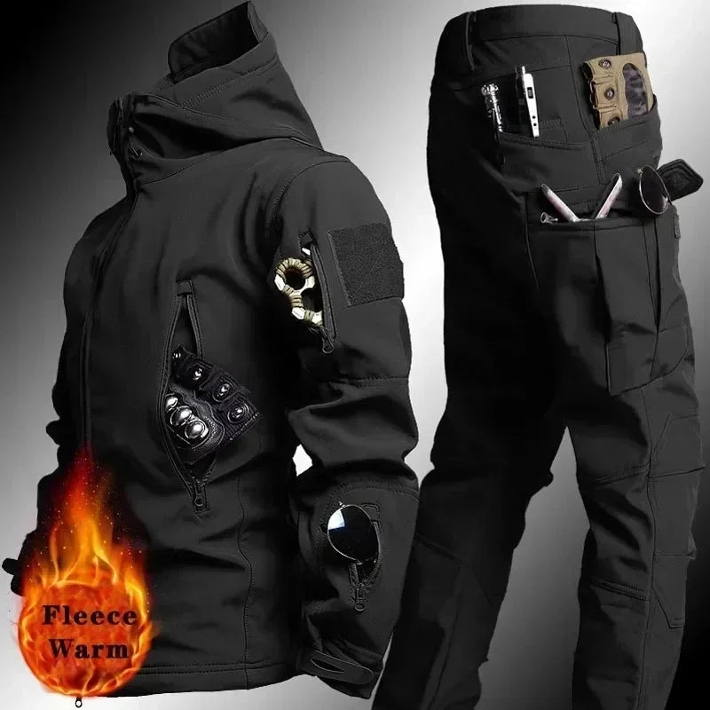 Military-Outdoors.com tactical winter suit waterproof black jacket and pants with fleece warm lining