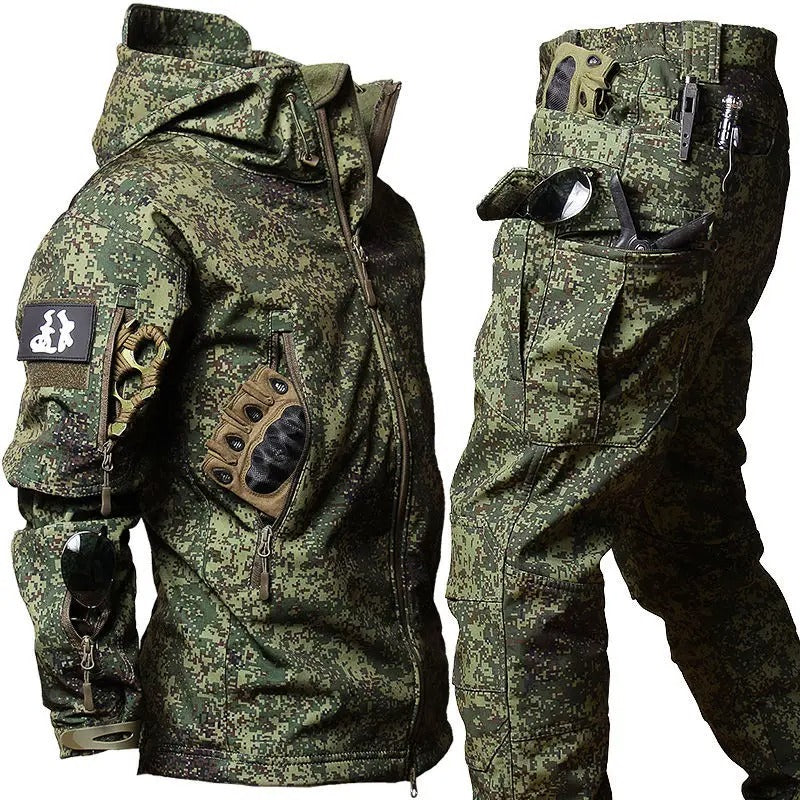 Military camouflage tactical winter suit waterproof with multiple pockets and reinforced padding