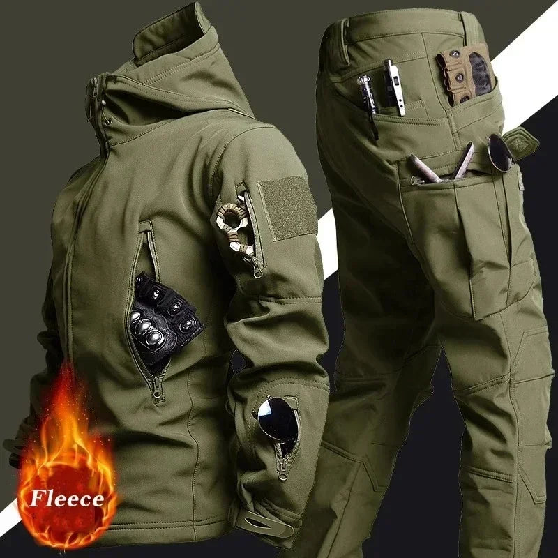 Military-Outdoors.com tactical winter suit waterproof fleece jacket and pants in olive green