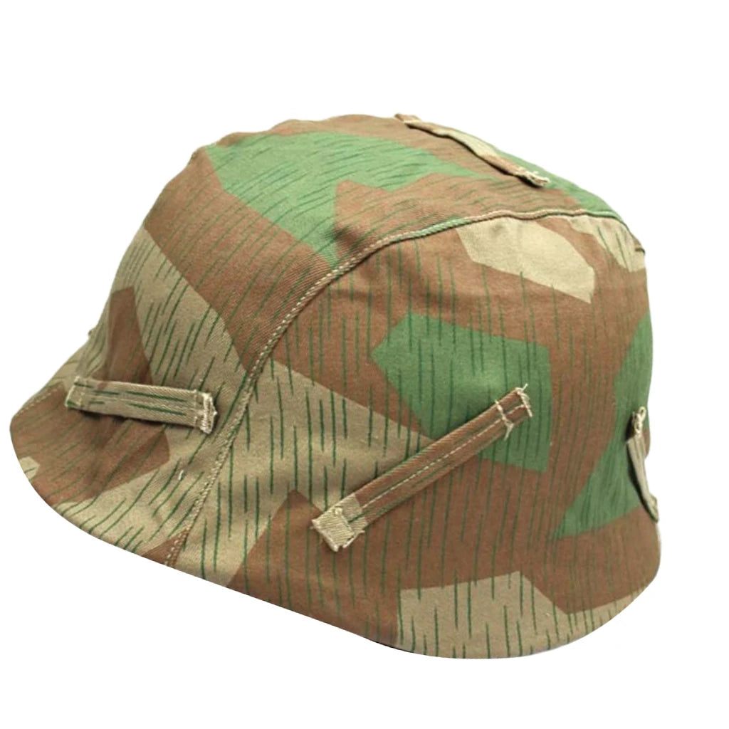 WW2 German helmet cover replica with camouflage pattern for authentic military reenactments