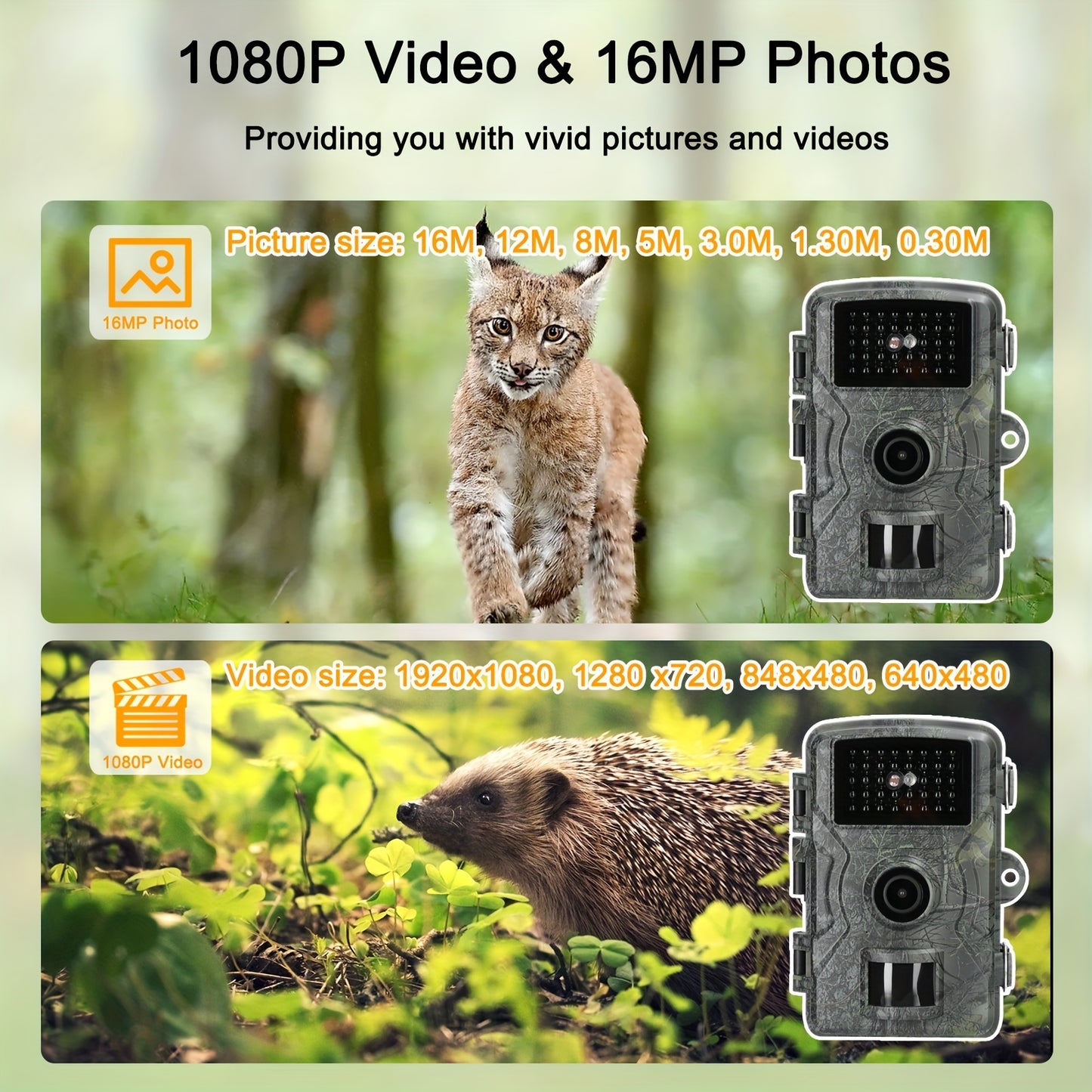 16MP 1080P Waterproof Trail Camera