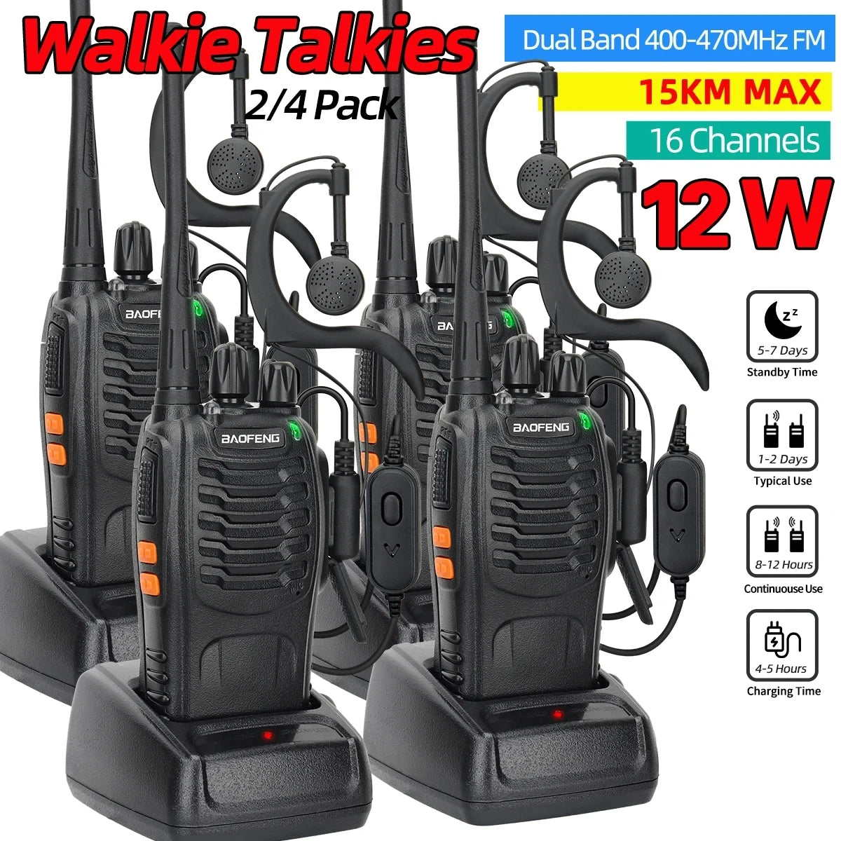 2 or 4 PCS Baofeng BF-888S 12W Walkie Talkie