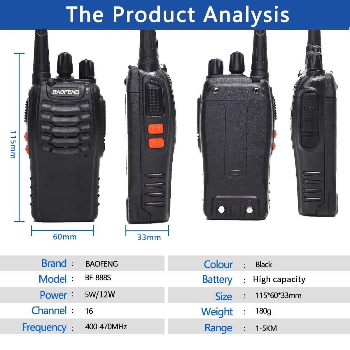 2 or 4 PCS Baofeng BF-888S 12W Walkie Talkie