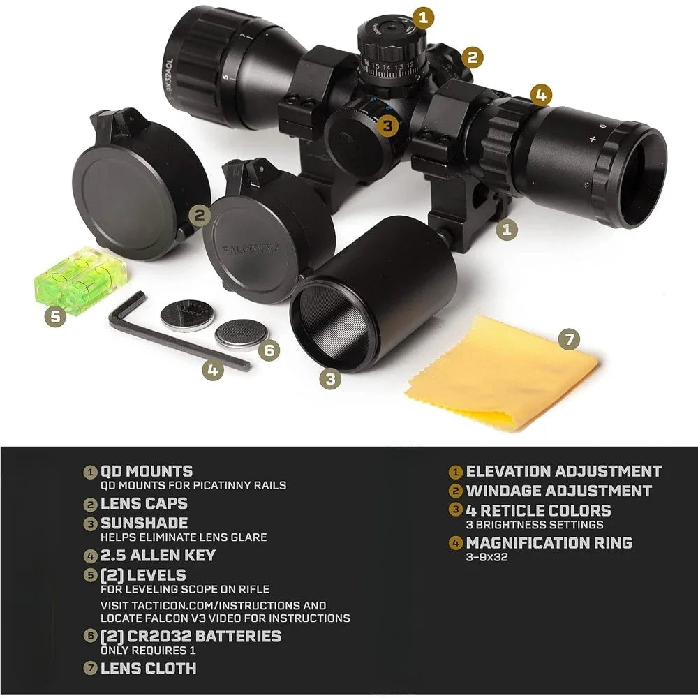 3-9x32mm Rifle Scope with QD Mounts