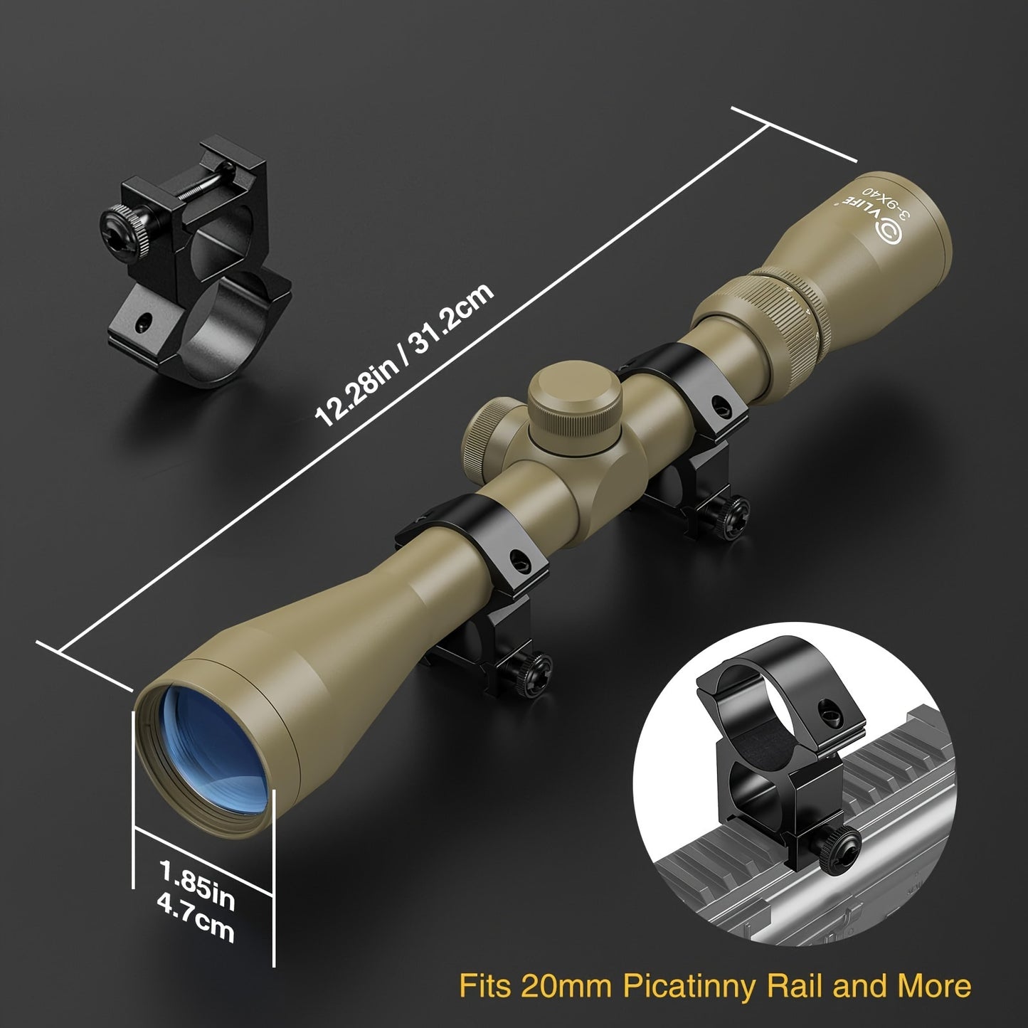 CVLIFE 3-9x40 Optics R4 Fadenkreuz-Zielfernrohr mit kostenlosen Halterungen