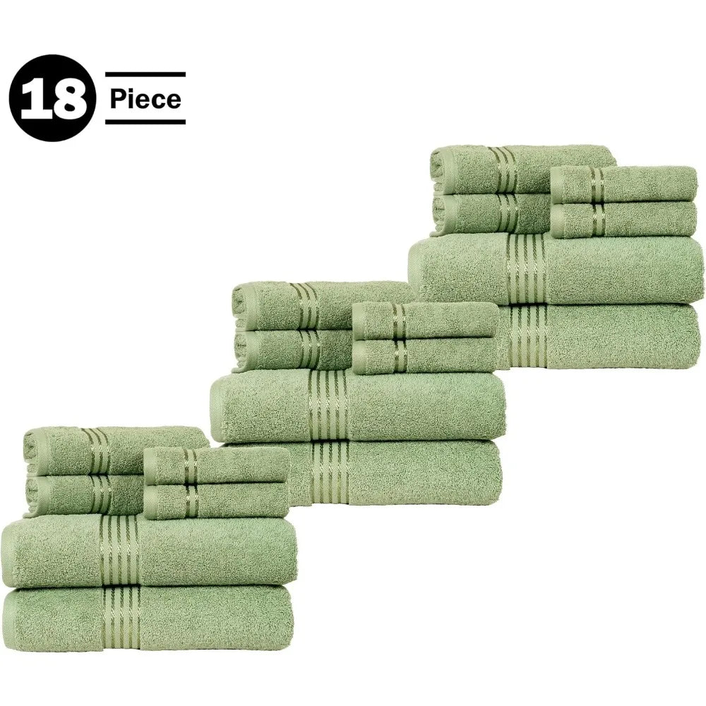 3x 6 Cotton Towels Set - 18Pcs