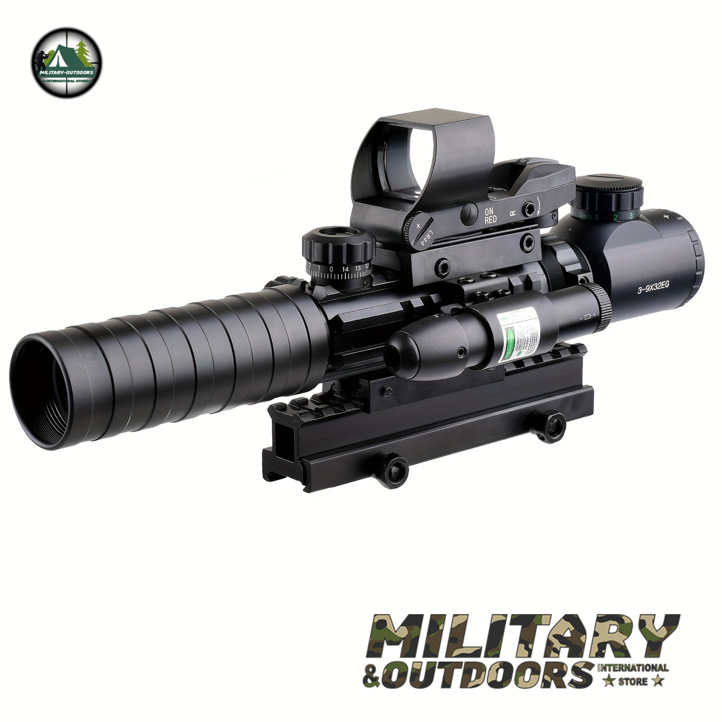 4-in-1 Rifle Scope Combo - 3-9x32mm Scope Red Dot Sight Laser and Slot Riser