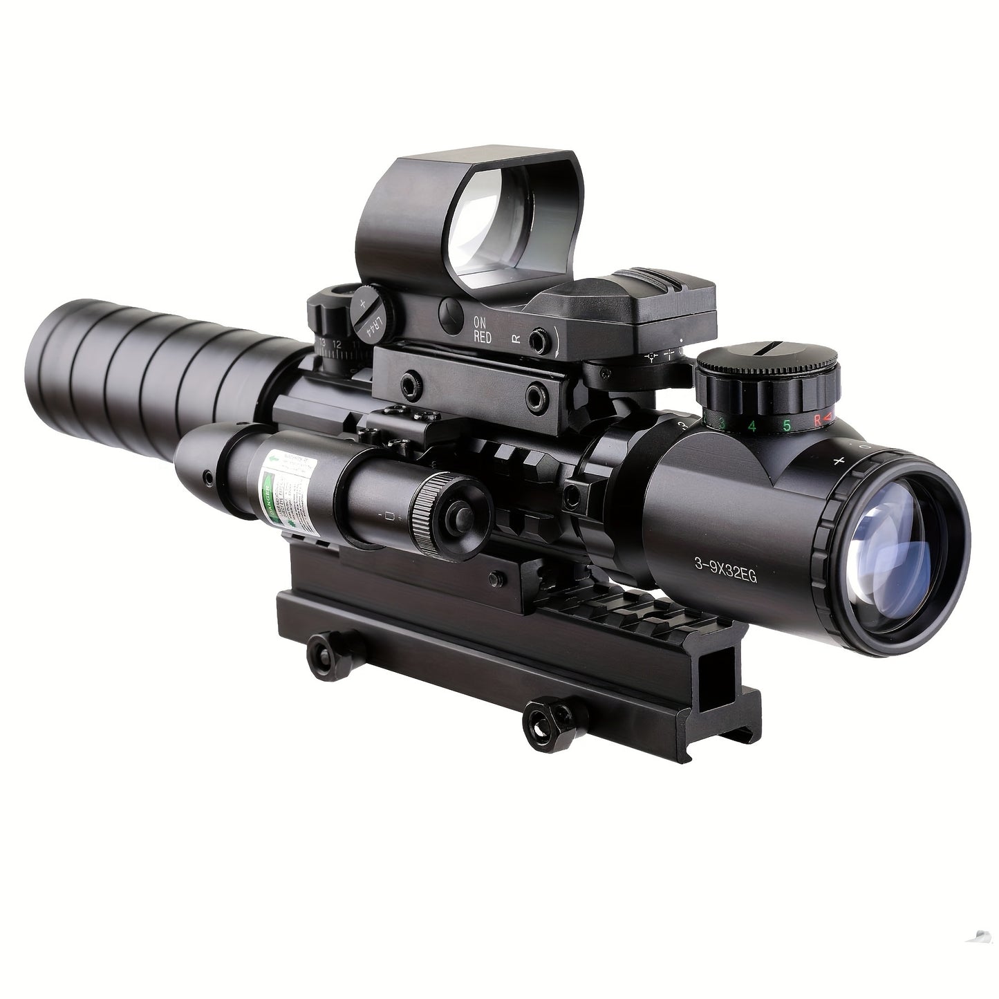 4-in-1 Rifle Scope Combo - 3-9x32mm Scope Red Dot Sight Laser and Slot Riser