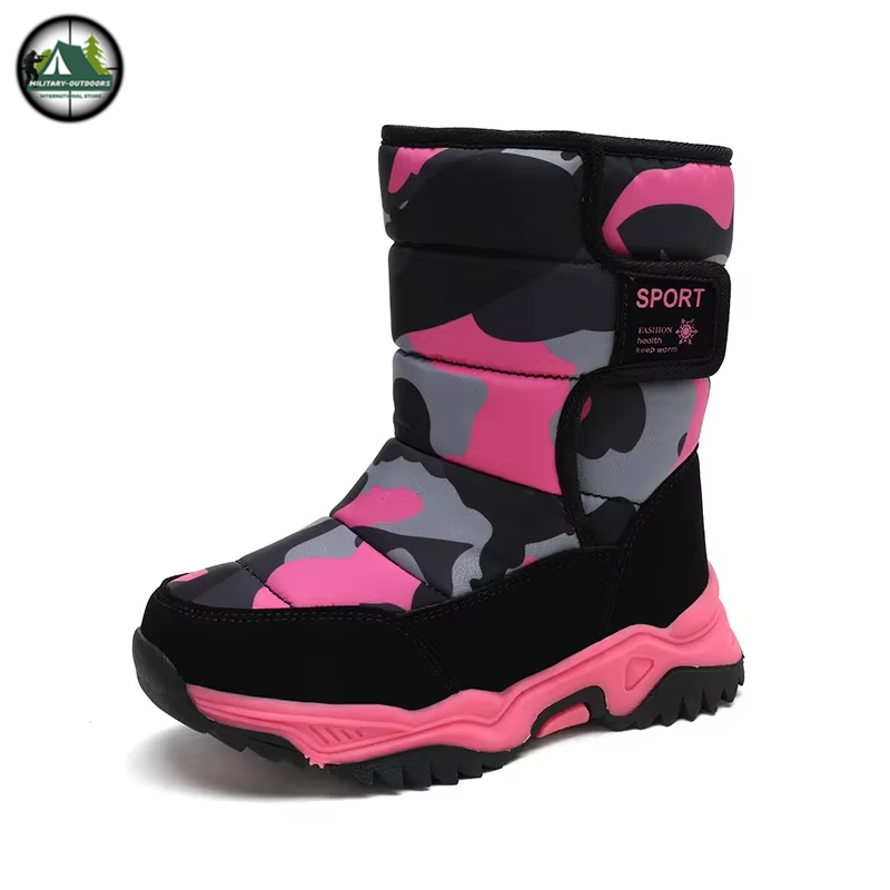 Camouflage Children Snow Boots rose Red Kids shoes