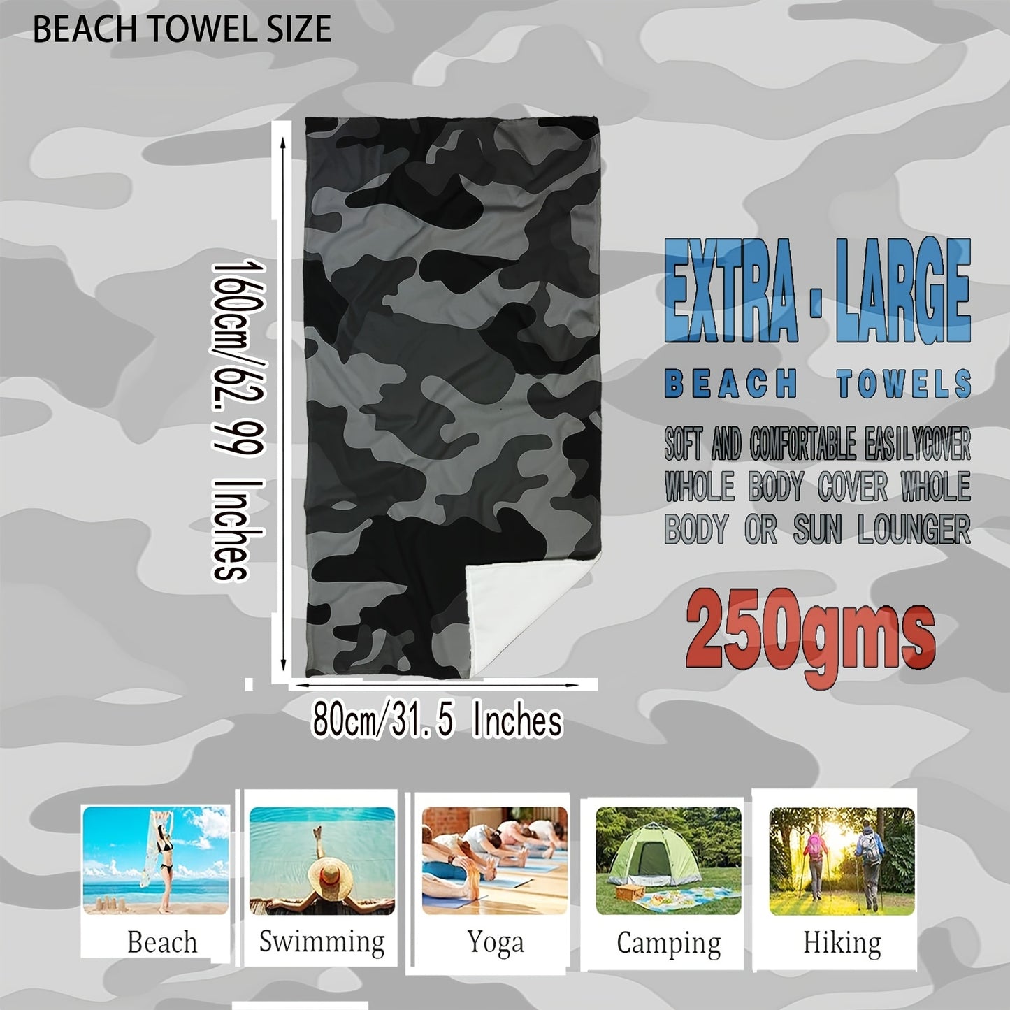 Camouflage Lightweight Soft Towel