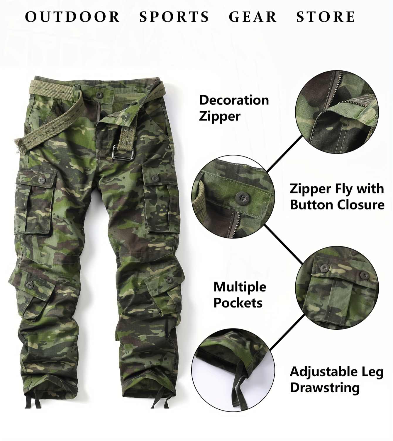 Camouflage Pants With Multiple Flap Pockets